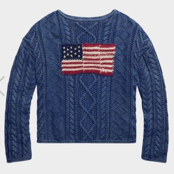 Polo Ralph Lauren Flag Aran-Knit Cotton Sweater XS - Picture 1 of 6